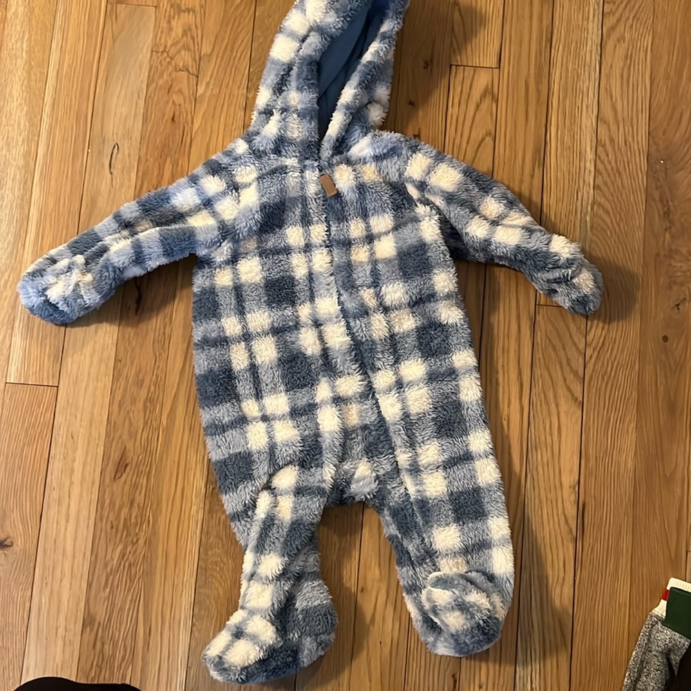 Carters fuzzy blue check bunting
